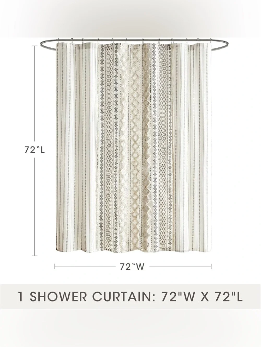 INK+IVY Imani Tufted Chenille 100% Cotton Shower Curtains Machine Washable ivory